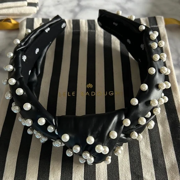 Lele Sadoughi jet faux leather pearl embellished headband Lele Sadoughi Bessette Wavy Faux Leather Headband | Saks  main image 4